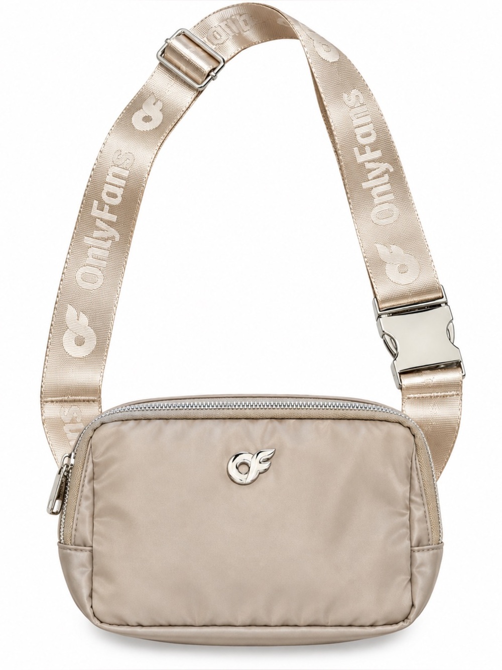 OnlyFans Logo Crossbody Belt Bag Beige Taupe Nylon Adjustable Strap